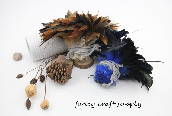 thumbnail image 2 of 1 Bunch Royal Blue Rooster Hackle Feather Trim Fringe 6-8inch Wide Saddle Feather Fringe 2 of 11