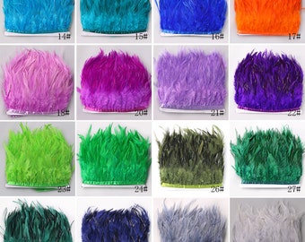 1 yard white black orange pink turquoise purple red green yellow burgundy rooster hackle feather trim fringe 4-5inch wide