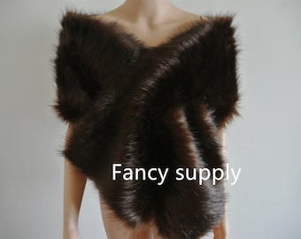 dark brown faux fur bridal wrap Fur Wrap Bridal Faux Fur Stole bridal Fur Shawl Cape wedding faux fur wrap shrug very soft