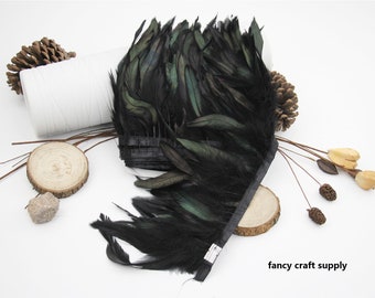 10 yards black rooster feather trim fringe 4-5inch wide