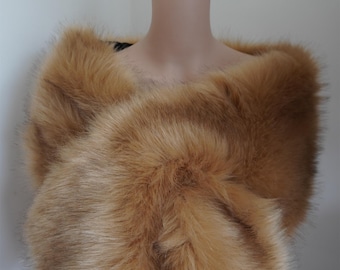 brown with black tip faux fur bridal wrap Fur Wrap Bridal Faux Fur Stole bridal Fur Shawl Cape wedding faux fur wrap shrug