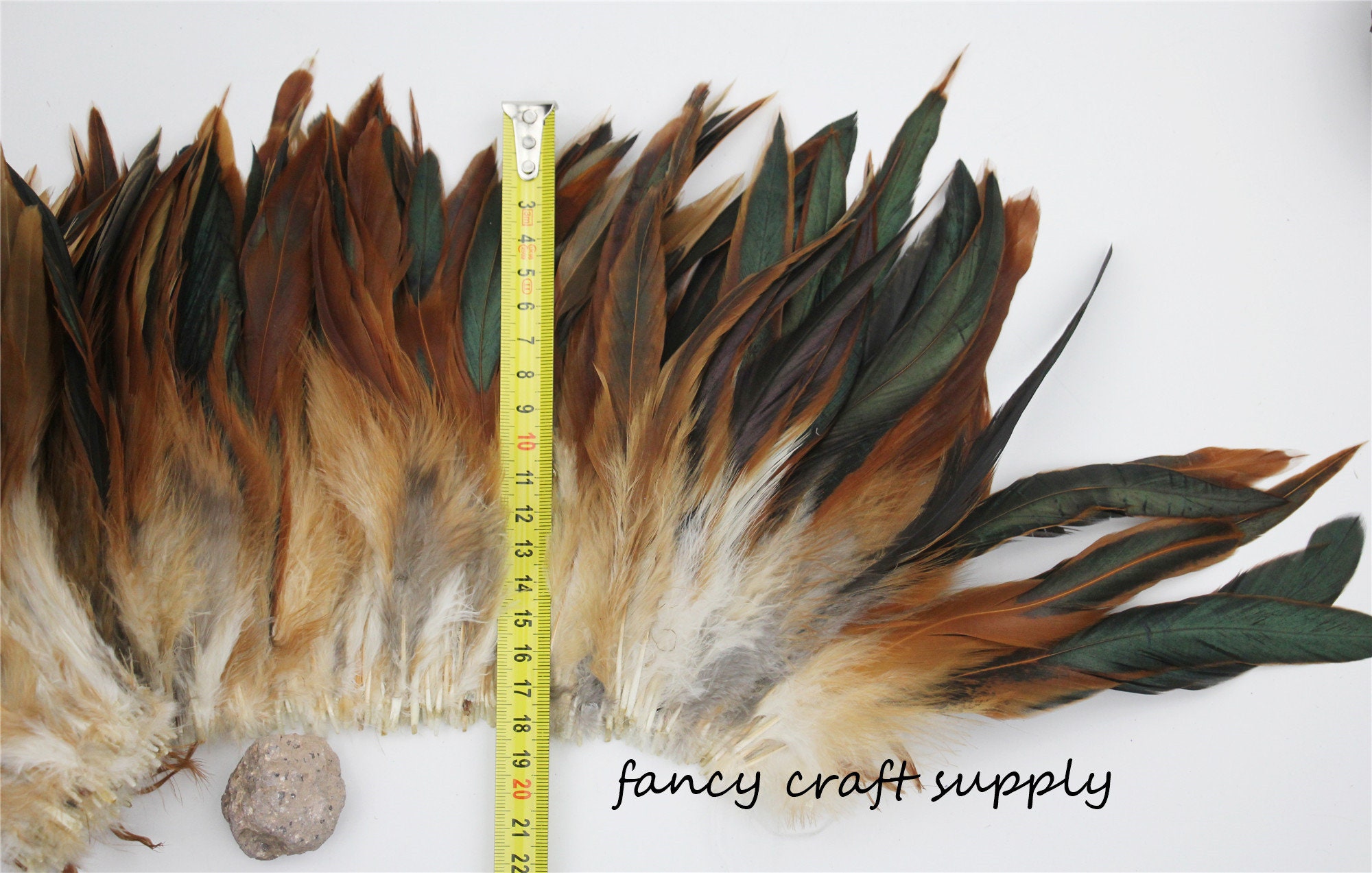 KOLIGHT Pack of 2m Natural Rooster Hackle Feather Trim Fringe 12-17cm in Width DIY Decoration (Light brown