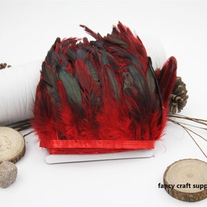 1 yard red rooster feather trim fringe 4-5inch wide