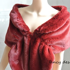 wine red burgundy faux fur bridal wrap Fur Wrap Bridal Faux Fur Stole bridal Fur Shawl Cape wedding faux fur wrap shrug