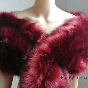 burgundy wine red faux fur bridal wrap Bridal Faux Fur Stole bridal Fur Shawl Cape wedding faux fur wrap shrug
