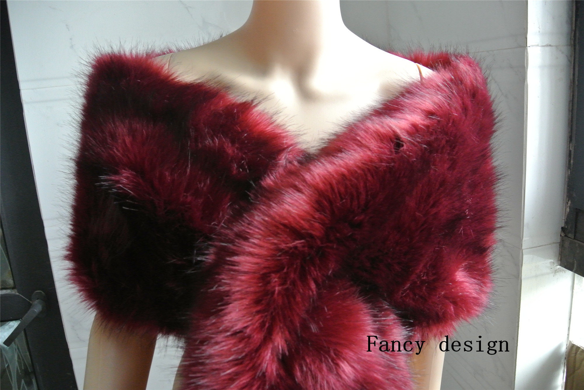 Étole Mariée En Fausse Fourrure Rouge - écharpe Cape D'hiver, Longueur 100 Cm, Pour Robe De Mariée, Soirée, Noël, Cadeau