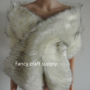 Ivory cream with black tip faux fur bridal wrap Fur Wrap Bridal Stole bridal Fur Shawl Cape wedding faux fur wrap shrug