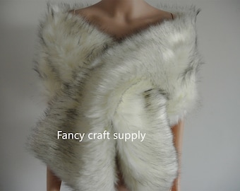Ivory cream with black tip faux fur bridal wrap Fur Wrap Bridal Stole bridal Fur Shawl Cape wedding faux fur wrap shrug