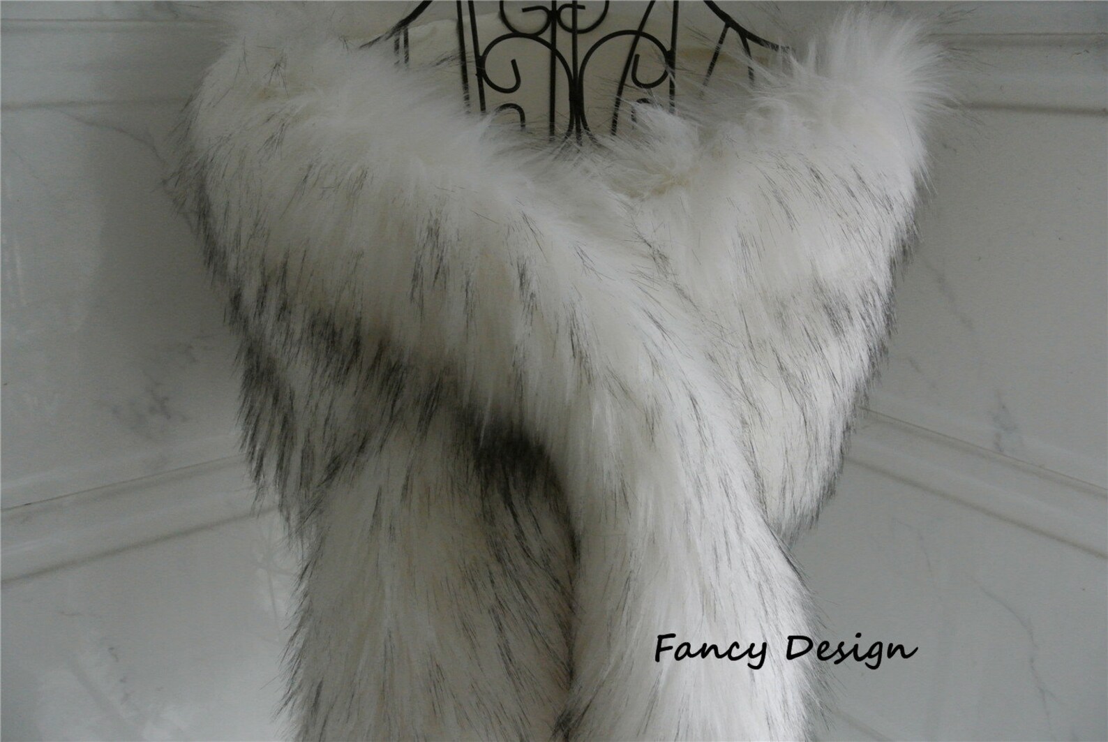 White With Black Tip Faux Fur Bridal Wrap Fur Wrap Bridal Faux Etsy