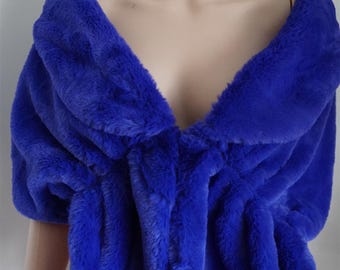 royal blue faux fur bridal wrap Fur Wrap Bridal Faux Fur Stole bridal Fur Shawl Cape wedding faux fur shrug color #18