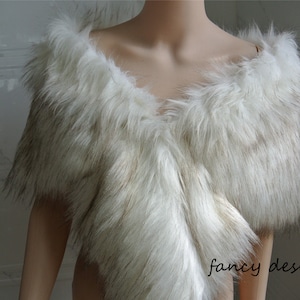 ivory with brown tip faux fur bridal wrap Fur Wrap Bridal Faux Fur Stole bridal Fur Shawl Cape wedding faux fur wrap shrug