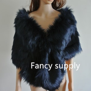 dark blue navy blue faux fur bridal wrap Fur Wrap Bridal Faux Fur Stole bridal Fur Shawl Cape wedding faux fur wrap shrug