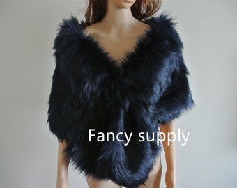 dark blue navy blue faux fur bridal wrap Fur Wrap Bridal Faux Fur Stole bridal Fur Shawl Cape wedding faux fur wrap shrug