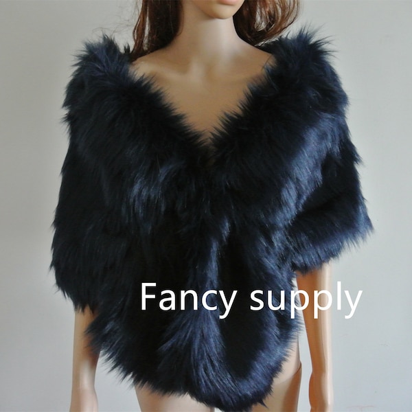 dark blue navy blue faux fur bridal wrap Fur Wrap Bridal Faux Fur Stole bridal Fur Shawl Cape wedding faux fur wrap shrug