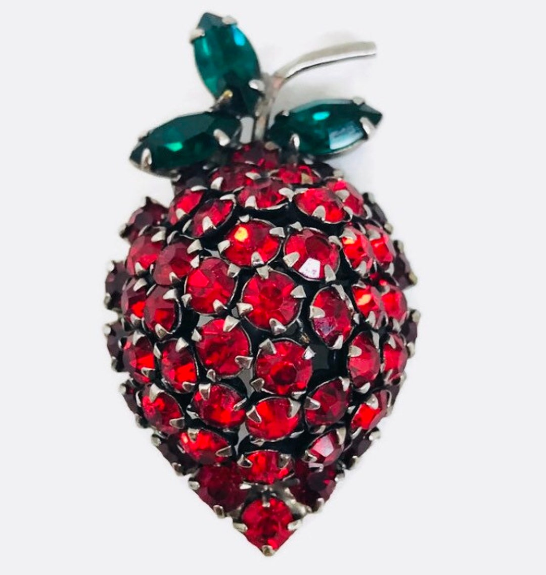 Warner Strawberry Brooch Pin 1950s Retro Fruit Red Rhinestone - Etsy