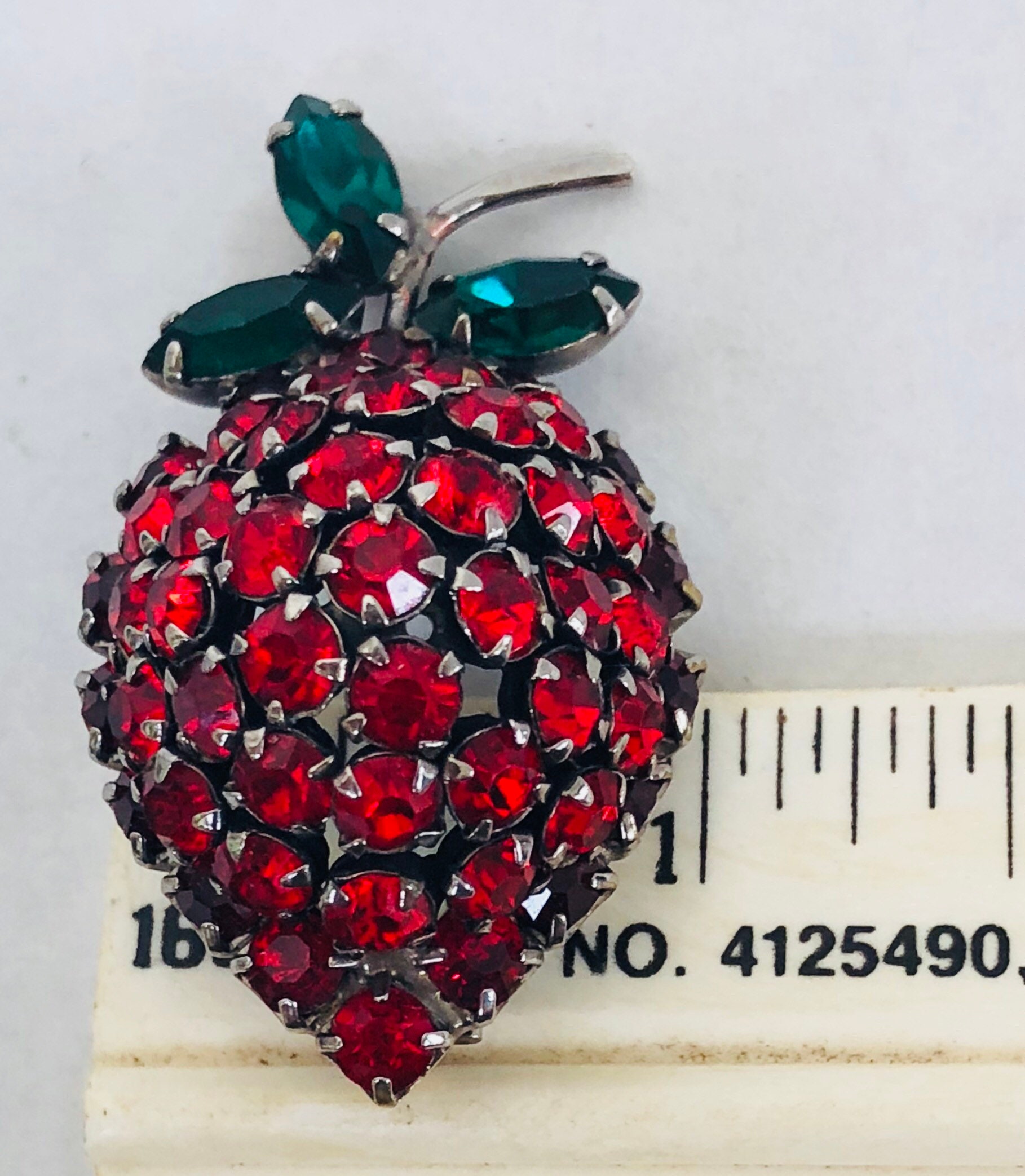Vintage Strawberry Brooch - Warner Japanned Metal Red