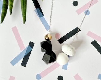 Black Statement Necklace for women, Chunky necklace, Modern necklace, Lightweight silicone Beaded necklace, Geometric jewellery, Gift