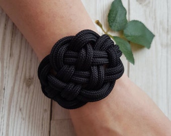 Bracelet for women, Chunky bracelet, Black bracelet, Statement bracelet, Boho bracelet, Textile jewellery, Woman jewelry, Women's gift