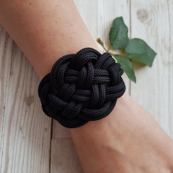 Bracelet for women, Chunky bracelet, Black bracelet, Statement bracelet, Boho bracelet, Textile jewellery, Woman jewelry, Women's gift