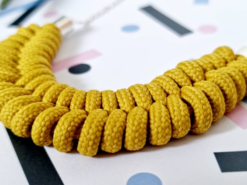 Mustard Yellow Statement Necklace, Chunky Necklace, Rope Necklace for women, Jewellery, Jewelry, Gift for her image 3