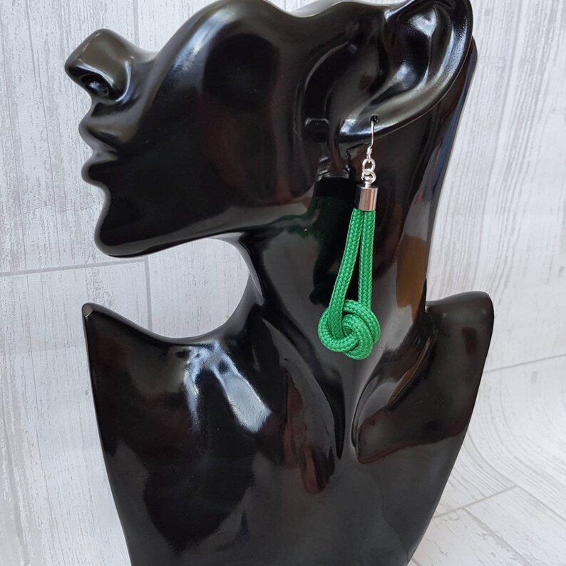Gift for her Women/'s jewellery Long earrings Textile jewelry Statement earrings Dangle earrings Rope knot earrings