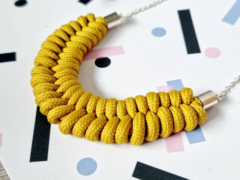 Mustard Yellow Statement Necklace, Chunky Necklace, Rope Necklace for women, Jewellery, Jewelry, Gift for her image 2