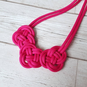 Statement necklace, Chunky necklaces, Fuchsia pink necklace, Rope knot necklace, Womens jewellery, Jewelry, Gift for her