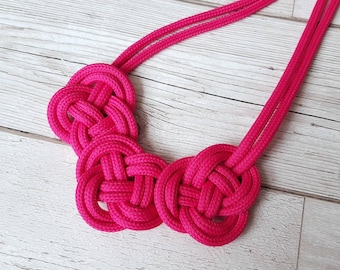 Statement necklace, Chunky necklaces, Fuchsia pink necklace, Rope knot necklace, Womens jewellery, Jewelry, Gift for her