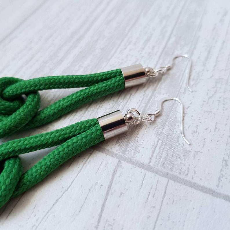 Gift for her Women/'s jewellery Long earrings Textile jewelry Statement earrings Dangle earrings Rope knot earrings