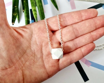 White pendant necklace for women, Minimalist necklace, Small pendant, Wood Bead necklace, Geometric jewellery, Jewelry, Gift for her