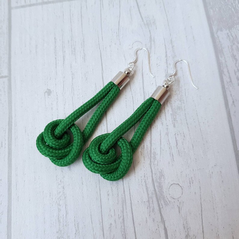 Gift for her Women/'s jewellery Long earrings Textile jewelry Statement earrings Dangle earrings Rope knot earrings