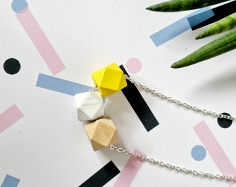 Chunky yellow necklace for women, Minimalist necklace, Hexagon pendant, Wood Bead necklace, Geometric jewellery, Jewelry, Gift for her