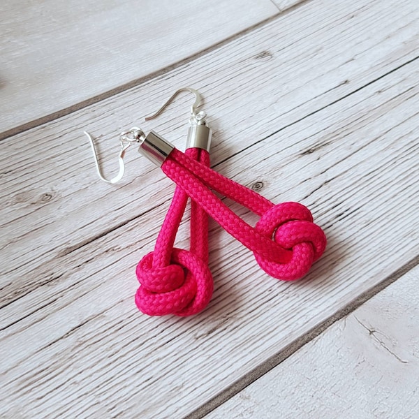 Dangle earrings, Fuchsia pink earrings, Statement earrings, Long rope earrings, Textile jewelry, Women's jewellery, Gift for her