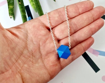 Blue pendant necklace for women, Minimalist necklace, Wood Bead necklace, Geometric jewellery, Jewelry, Gift for her