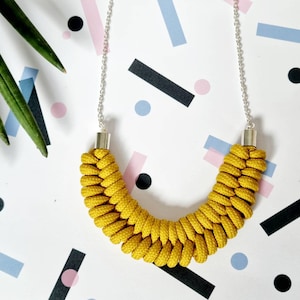 Mustard Yellow Statement Necklace, Chunky Necklace, Rope Necklace for women, Jewellery, Jewelry, Gift for her image 4