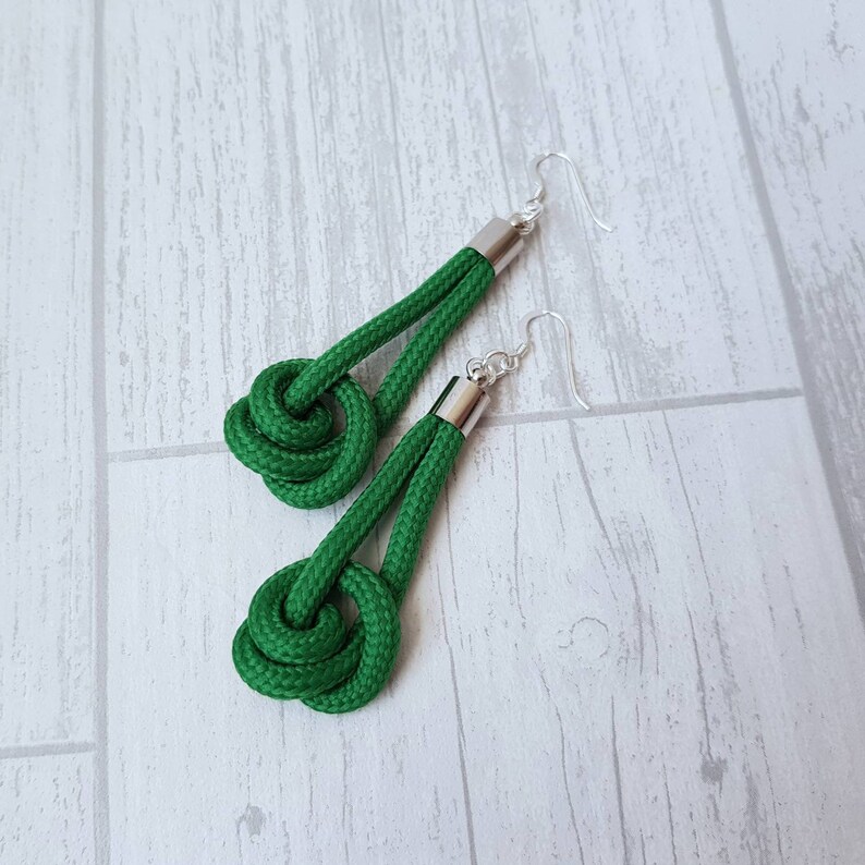 Gift for her Women/'s jewellery Long earrings Textile jewelry Statement earrings Dangle earrings Rope knot earrings