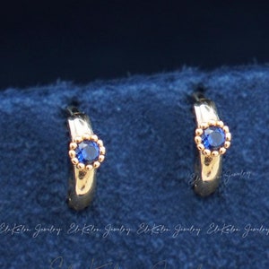 14K Solid Gold Sapphire Cartilage Hoop Earrings, Natural Sapphire, Lobe Earrings, Helix Earrings, Tiny Hoop Earring, Something Blue, Bridal