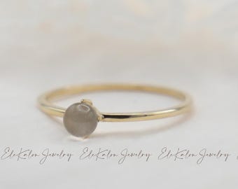 14K Solid Gold Mondstein Solitär Ring: Juni Geburtsstein