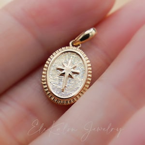14K Solid Gold North Star Medallion Pendant: Polaris Necklace
