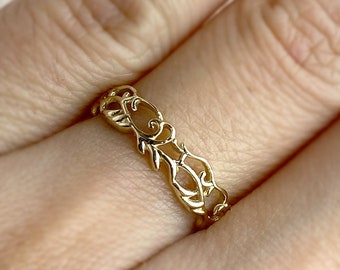 9K Solid Gold Leaf Ring, Brach Ring, Olive Vine Ring, Nature Jewelry, Twig Ring, Vintage Style Ring, Unique Ring, Wedding Band Ring, For Her