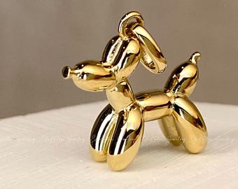 14K Gold Balloon Dog Pendant: Dainty Animal Charm