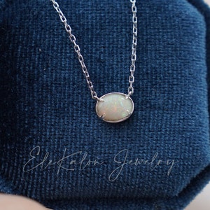 14K Solid Gold Opal Necklace: Genuine Australian Opal Pendant