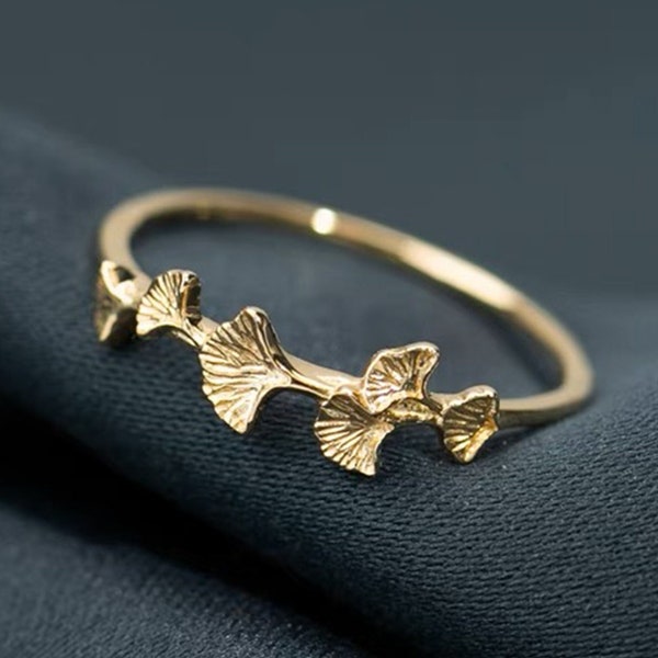 14K Solid Gold Ginko Ring, Ginko Leaf Ring, Gingko Biloba Leaf, Botanical Jewelry, Nature Inspired, Nature Ring, Nature Lover Gift, For Her