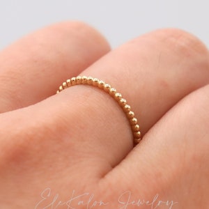 14K Gold Beaded Ring, Dotted Ring, Dainty Ring, Everyday Ring, Stacking Ring, Minimal Ring, Thin Band Ring, Dot Ring