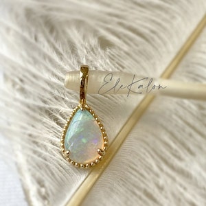 18K Solid Gold Australian Opal Necklace, Genuine Opal pendant, October Birthstone, Gold opal pendant, Dainty opal, layering necklace