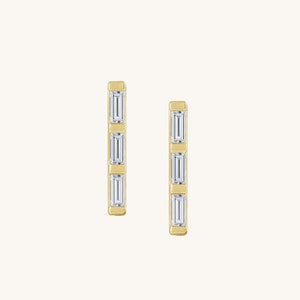 14K Solid Gold Baguette Diamond Studs, Diamond Bar Earrings, Baguette Studs, Diamond Cluster, Bridal Earrings, Geometric Studs, Gift for Her