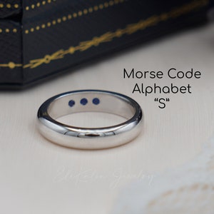 14K Gold Morse Code Wedding Band: Custom Sapphire Initial Ring