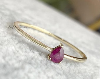 14K Gold Pear Ruby Ring: Delicate Solitaire Promise Ring