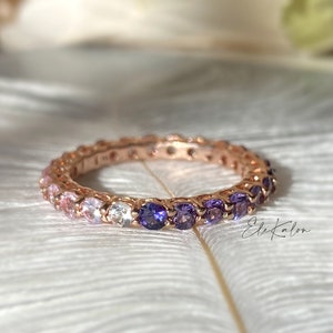 Ombré Pink Sapphire Full Eternity Ring: Sterling Silver Stacking Band