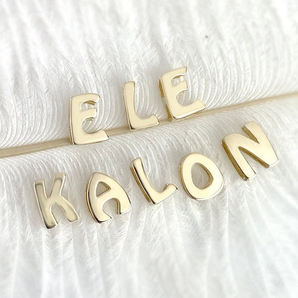 14K Solid Gold Initial Pendant, Alphabet Charm, Letter Pendant, Slide On Charm, Monogram Pendant, Name Pendant, Personalized Gift